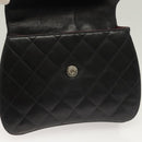 CHANEL Matelasse Chain Hand Bag Lamb Skin Black Silver CC Auth 133037-18