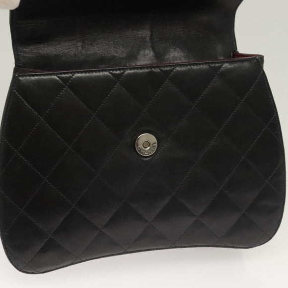 CHANEL Matelasse Chain Hand Bag Lamb Skin Black Silver CC Auth 133037