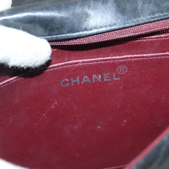 CHANEL Matelasse Chain Hand Bag Lamb Skin Black Silver CC Auth 133037