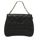 CHANEL Matelasse Chain Hand Bag Lamb Skin Black Silver CC Auth 133037-13