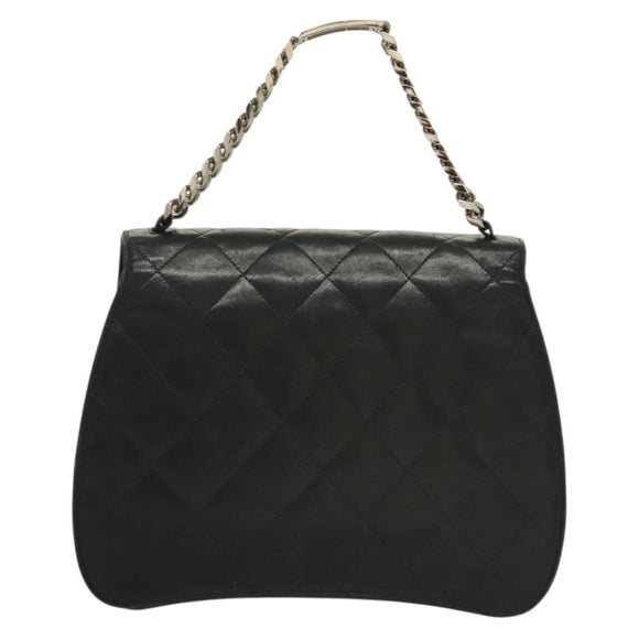 CHANEL Matelasse Chain Hand Bag Lamb Skin Black Silver CC Auth 133037