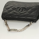 CHANEL Matelasse Chain Hand Bag Lamb Skin Black Silver CC Auth 133037-6
