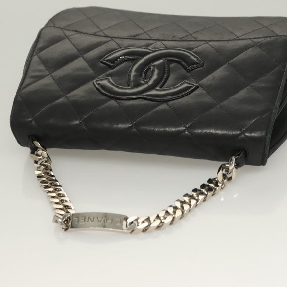 CHANEL Matelasse Chain Hand Bag Lamb Skin Black Silver CC Auth 133037