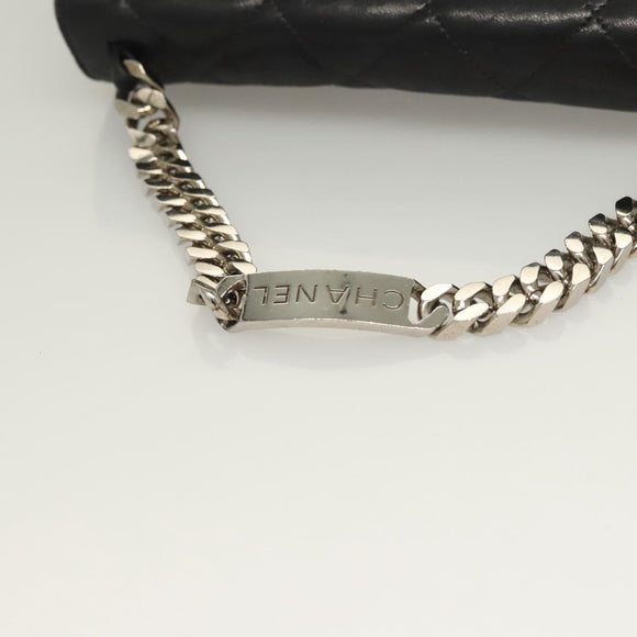 CHANEL Matelasse Chain Hand Bag Lamb Skin Black Silver CC Auth 133037