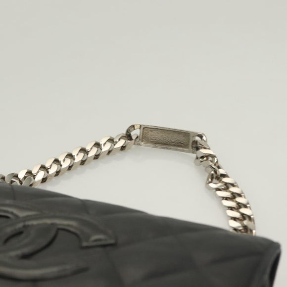 CHANEL Matelasse Chain Hand Bag Lamb Skin Black Silver CC Auth 133037