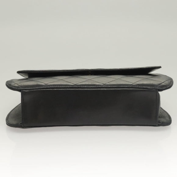 CHANEL Matelasse Chain Hand Bag Lamb Skin Black Silver CC Auth 133037