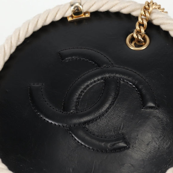 CHANEL Chain Shoulder Bag Leather 2way Black Gold CC Auth 133040M