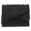 CHANEL Ketten-Schultertasche Leder Schwarz Gold CC Auth 133043-2