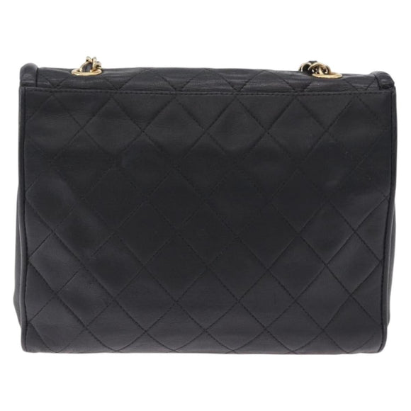 CHANEL Ketten-Schultertasche Leder Schwarz Gold CC Auth 133043