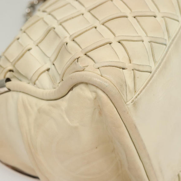 CHANEL Chain Hand Bag Leather White Silver CC Auth 133045