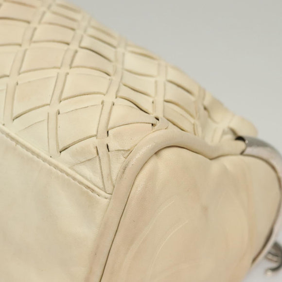 CHANEL Chain Hand Bag Leather White Silver CC Auth 133045