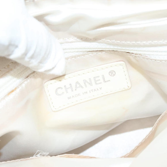 CHANEL Chain Hand Bag Leather White Silver CC Auth 133045
