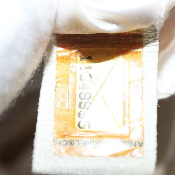 CHANEL Chain Hand Bag Leather White Silver CC Auth 133045