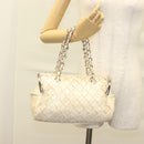 CHANEL Chain Hand Bag Leather White Silver CC Auth 133045-23