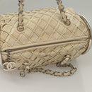 CHANEL Chain Hand Bag Leather White Silver CC Auth 133045-6