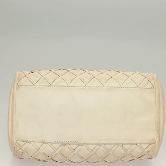 CHANEL Chain Hand Bag Leather White Silver CC Auth 133045