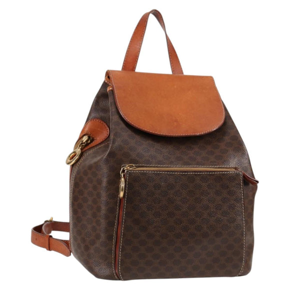 CELINE Macadam Canvas Backpack PVC Leather Brown Gold Auth 133049