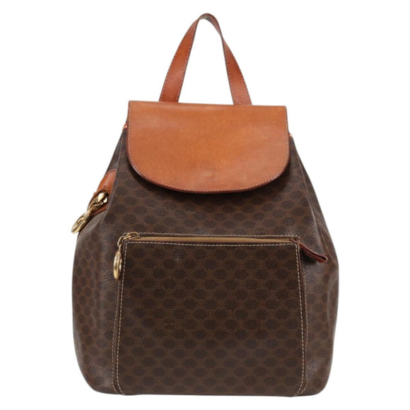 CELINE Macadam Canvas Backpack PVC Leather Brown Gold Auth 133049
