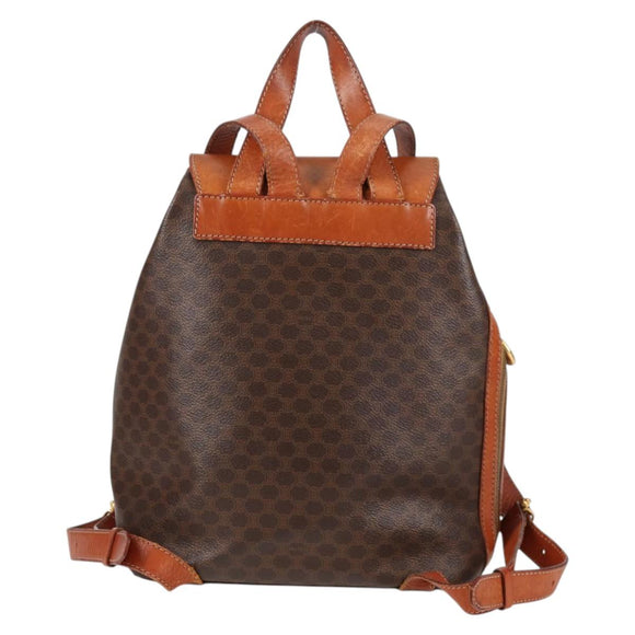 CELINE Macadam Canvas Backpack PVC Leather Brown Gold Auth 133049