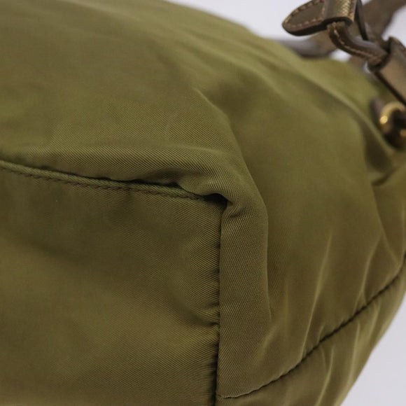 PRADA Tote Bag Nylon Khaki Gold Auth 133051