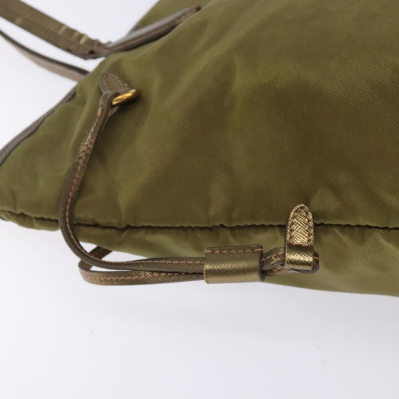 PRADA Tote Bag Nylon Khaki Gold Auth 133051