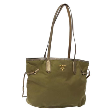 PRADA Tote Bag Nylon Khaki Gold Auth 133051