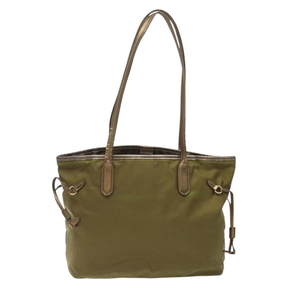 PRADA Tote Bag Nylon Khaki Gold Auth 133051