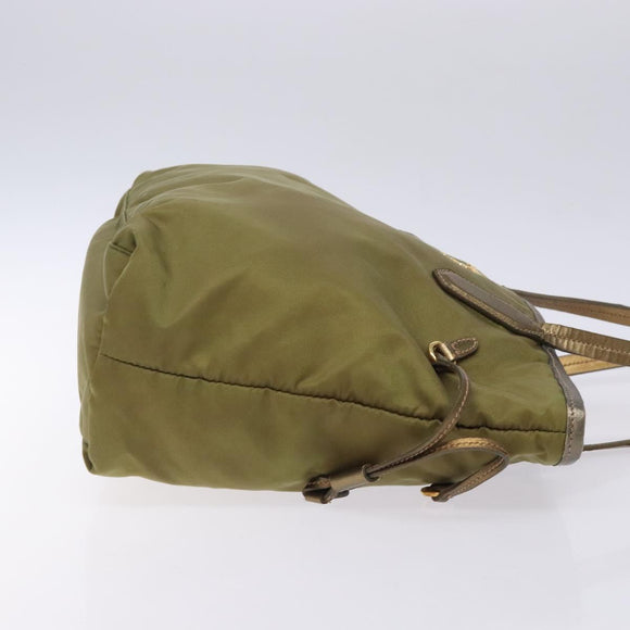 PRADA Tote Bag Nylon Khaki Gold Auth 133051