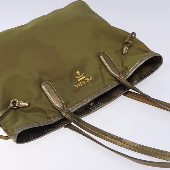 PRADA Tote Bag Nylon Khaki Gold Auth 133051