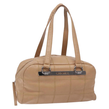 CHANEL Choco Bar Hand Bag Caviar Skin Beige Silver CC Auth 133063