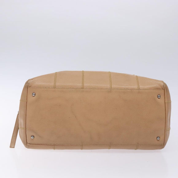 CHANEL Choco Bar Hand Bag Caviar Skin Beige Silver CC Auth 133063