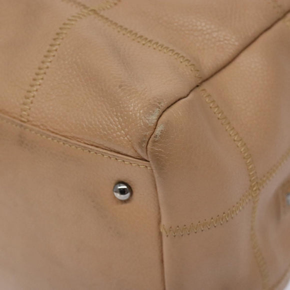 CHANEL Choco Bar Hand Bag Caviar Skin Beige Silver CC Auth 133063