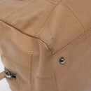 CHANEL Choco Bar Hand Bag Caviar Skin Beige Silver CC Auth 133063-14