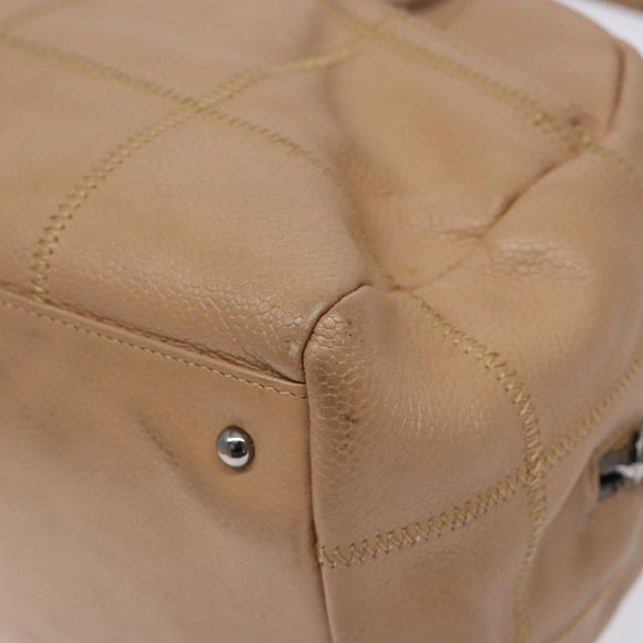 CHANEL Choco Bar Hand Bag Caviar Skin Beige Silver CC Auth 133063