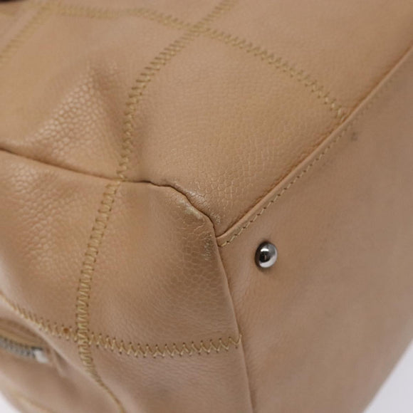 CHANEL Choco Bar Handtasche Caviar Leder Beige Silberfarbene CC Auth 133063