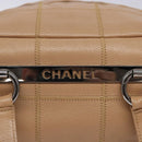 CHANEL Choco Bar Hand Bag Caviar Skin Beige Silver CC Auth 133063-17