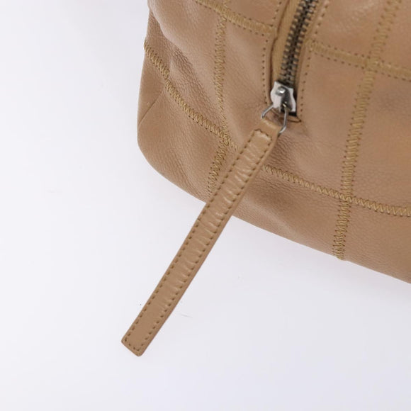 CHANEL Choco Bar Hand Bag Caviar Skin Beige Silver CC Auth 133063