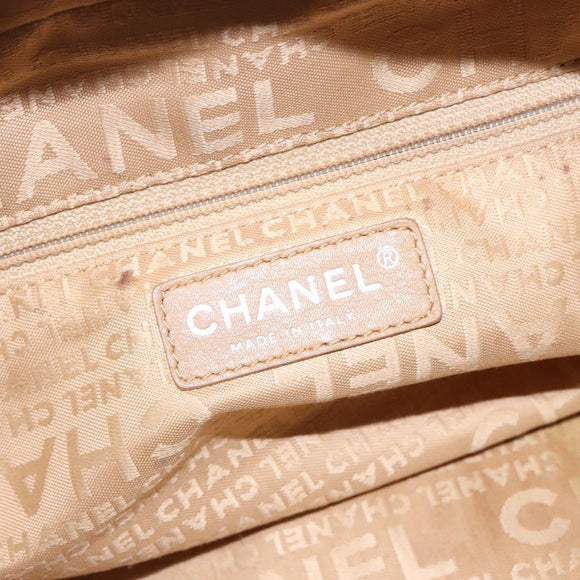 CHANEL Choco Bar Handtasche Caviar Leder Beige Silberfarbene CC Auth 133063