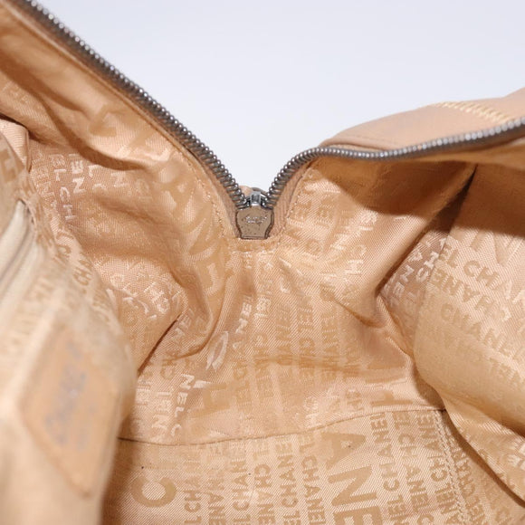 CHANEL Choco Bar Hand Bag Caviar Skin Beige Silver CC Auth 133063