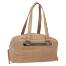 CHANEL Choco Bar Hand Bag Caviar Skin Beige Silver CC Auth 133063-1