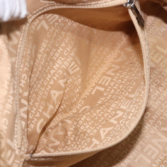 CHANEL Choco Bar Hand Bag Caviar Skin Beige Silver CC Auth 133063