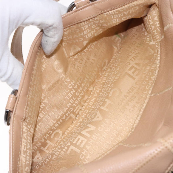 CHANEL Choco Bar Handtasche Caviar Leder Beige Silberfarbene CC Auth 133063