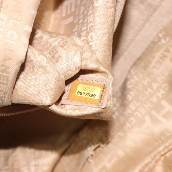 CHANEL Choco Bar Hand Bag Caviar Skin Beige Silver CC Auth 133063