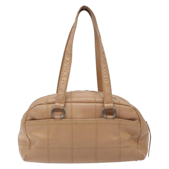 CHANEL Choco Bar Handtasche Caviar Leder Beige Silberfarbene CC Auth 133063