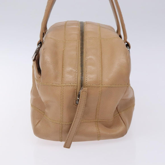 CHANEL Choco Bar Hand Bag Caviar Skin Beige Silver CC Auth 133063