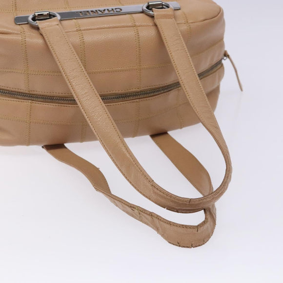 CHANEL Choco Bar Hand Bag Caviar Skin Beige Silver CC Auth 133063