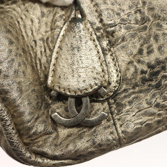 CHANEL Wild Stitch Hand Bag Leather Silver CC Auth 133064