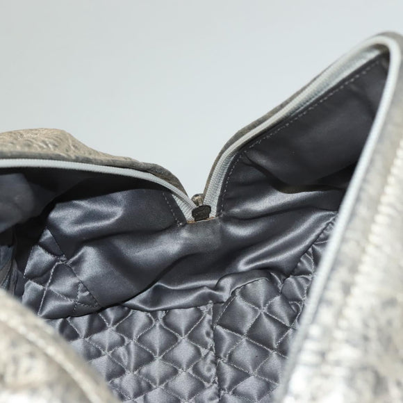 CHANEL Wild Stitch Hand Bag Leather Silver CC Auth 133064