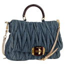 Miu Miu Matelasse Hand Bag Denim 2way Blue Gold Auth 133069-1