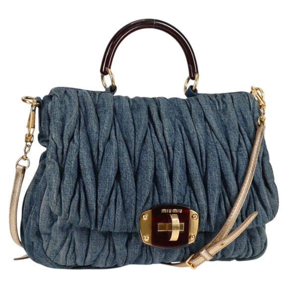 Miu Miu Matelasse Hand Bag Denim 2way Blue Gold Auth 133069